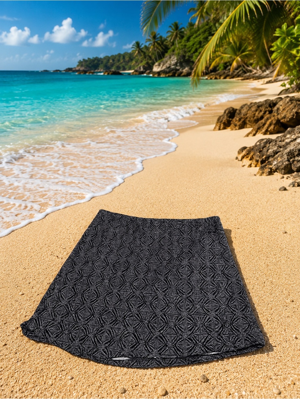 RipSkirt Hawaii Wrap Skirt Size L Length 2 Black Geometric QuickDry Beach Travel
